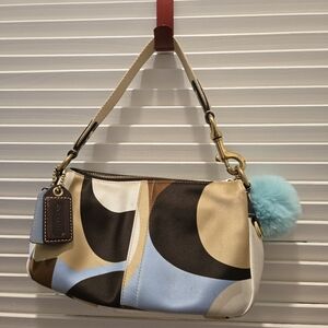 Coach Blue and Brown Satin    Hobo